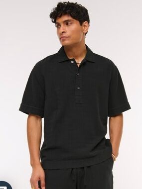 New Mens Abercrombie & Fitch Breezy Popover Black Polo Shirt